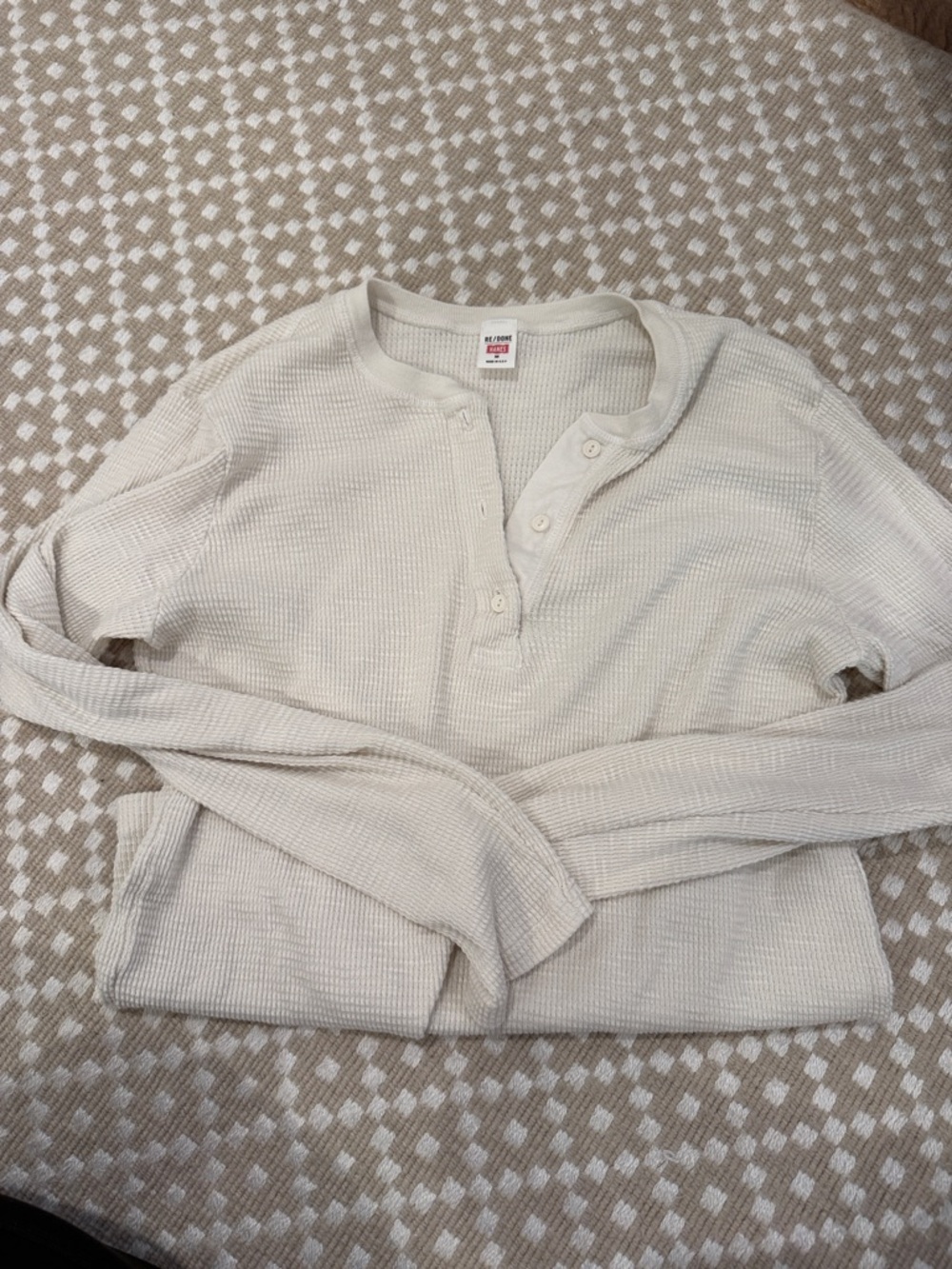 NWT RE/DONE x Hanes Revolve Vintage White Henley Long Sleeve Pullover Thermal